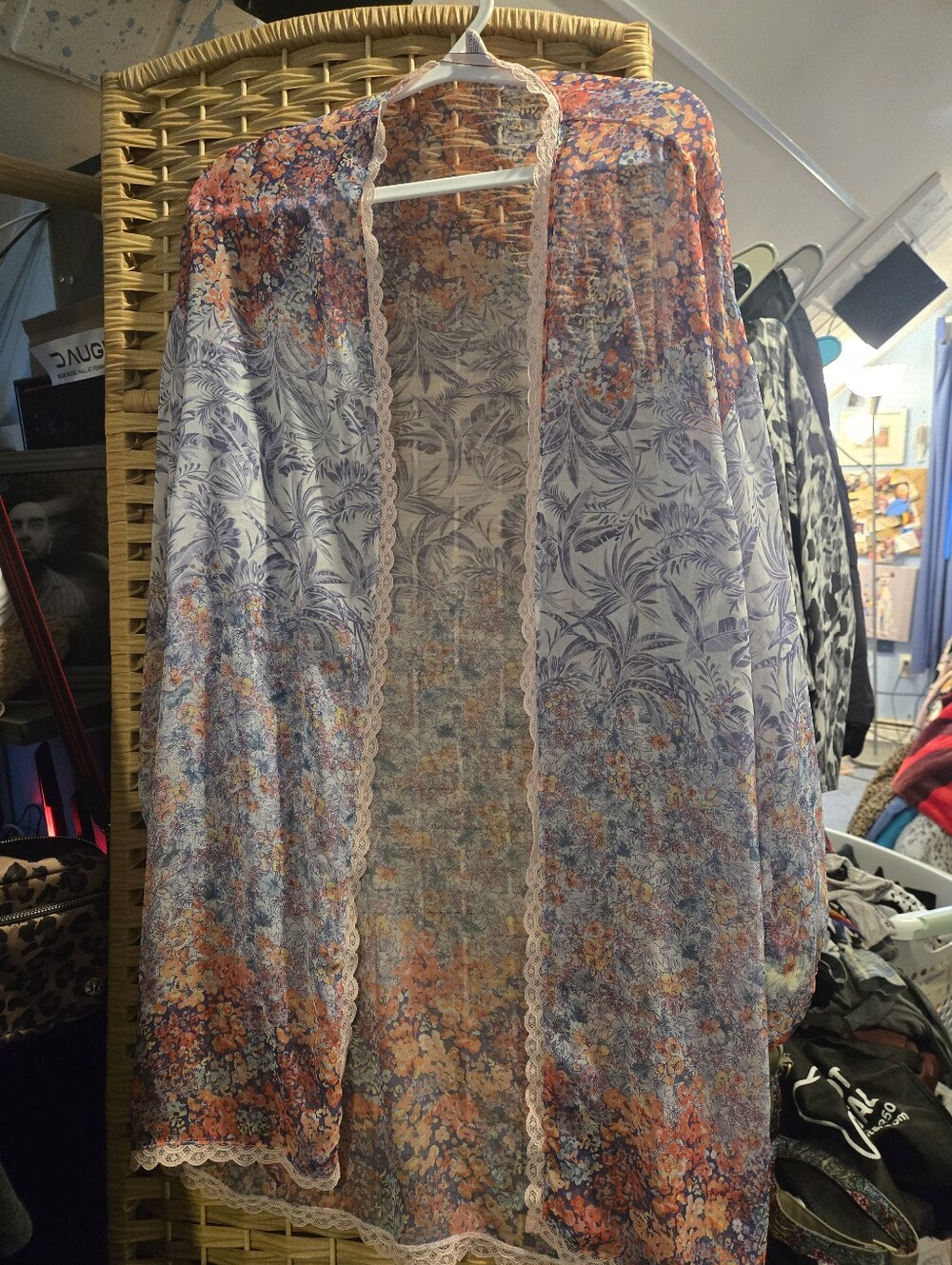 Victoria Secret Floral Lace-Trim Midi Robe Multicolor